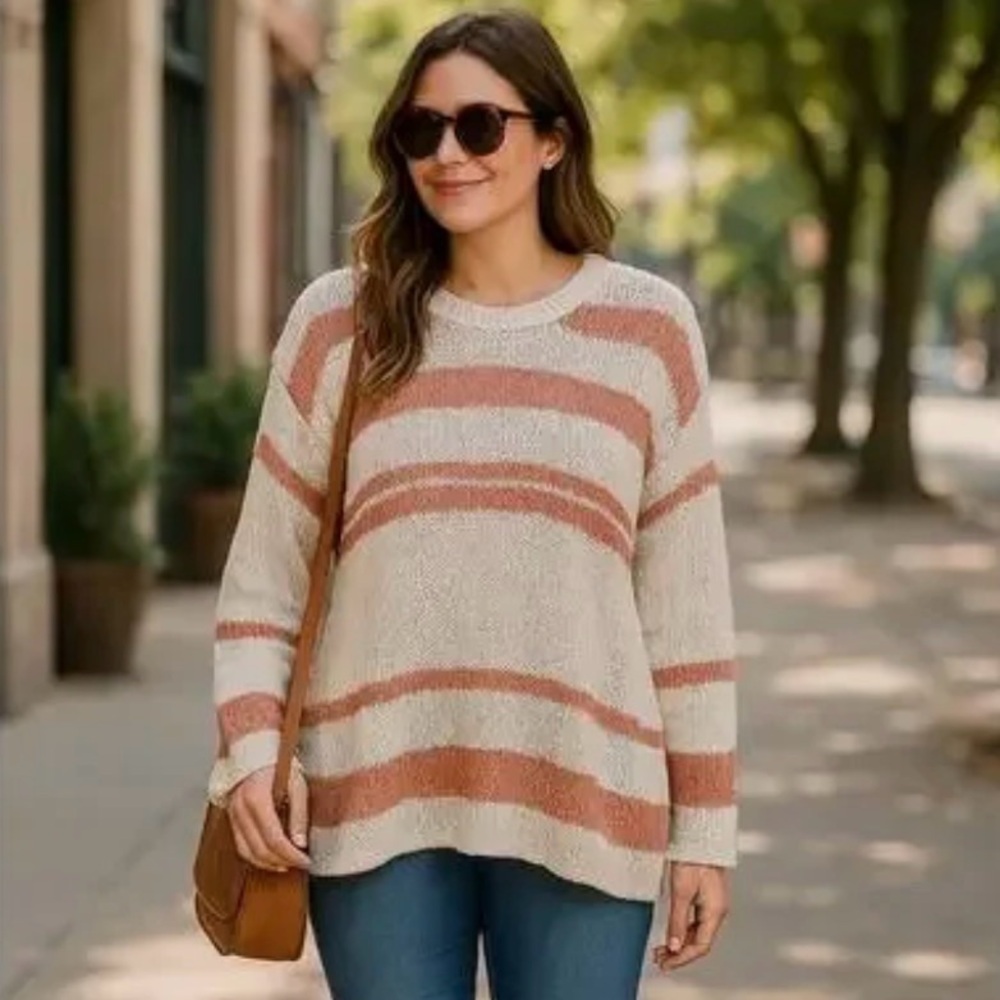 Easel Cream and Brown Striped Sweater